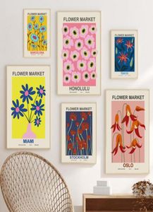 Resimler çiçek pazarı soyut renk botanik nordic vintage poster duvar sanat baskıları tuval resim dekorasyon resimleri LIV5778722