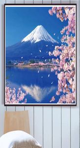 Paintmake Landscape Diy Paint by Numbers No Frame Mount Fuji Oil Målning på duk Cherry Blossoms för heminredning Art Picture6865694