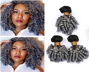 Black to Silver Grey Ombre Indian Virgin Human Hair Weave Extensions Aunty Funmi Hair Weaves 1BGrey Ombre Bouncy Curly Human Hai5959782