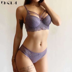 Moda Bandage Brassiere Preto Push Up Bra Calcinha Set Lace Lingerie Bordado Grosso Algodão Underwear Set Mulheres Bras Sexy Q0705