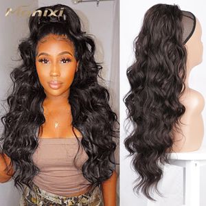Ponytails Vigorous Synthetic Long Body Wavy Drawstring Ponytail for Women Synthetic Wave Hair Extension Clip in Hairpiece Black Fake Hair 230403