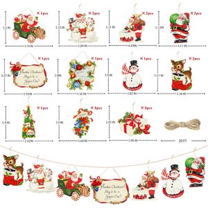 Decorações de Natal Enfeites de Árvore Vintage Papai Noel Feliz Saudações Alegria Sinal de Madeira Caixa de Presente de Natal Rena Bota Boneco de Neve Sino Pendurar Amnrd