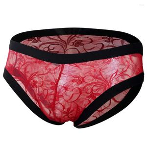 Mutande da uomo Divertenti Intimo Sissy U Marsupio convesso Mutandine Gay Sexy Pizzo Fondo trasparente Boxer Pantaloncini Maglia Vita bassa Piccoli pantaloni Aro