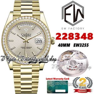 EWF V3 ew228348 A3255 Automatic Mens Watch 40MM Yellow Gold Diamond Bezel Silver Textured Stick Dial 904L Steel Bracelet Same Serial Card trustytime001Watches