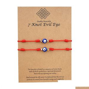 Urok bransolety 7 węzłów Blue Evil Eye Bransoletka karta papierowa Regulowane Lucky Red Bracelets Para biżuteria Przyjaźń 2psc/set dro dhjd0