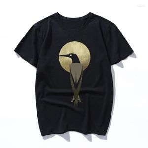 Herren T-Shirts Art Deco Crow 2 T-Shirt Damen 2023 Kurzarm Pullover aus reiner Baumwolle rund Ne beiläufige lose Herrenbekleidung