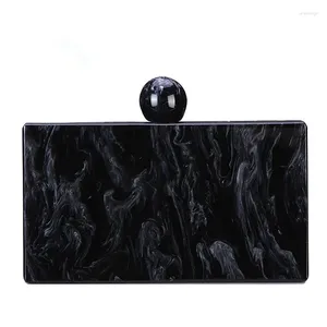 Evening Bags Black Round Handle Bag Marbling Acrylic Wallet Art Pattern Women Clutch Wedding Prom Party Handbags Bride Purses