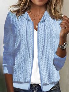 Moda e casual estilo europeu e americano zíper solto listrado Cardigan Cardigan Capeled Sweater para mulheres AST2833782