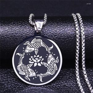 Pendant Necklaces Yoga Lotus Fish Chain Necklace For Women/Men Stainless Steel Silver Color Jewelry Collares N4067S06