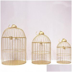 Dekorativa föremål Figurer Birdcage Modern Iron Art Metal Gyllene dekoration Hängande blomkruka succ fz