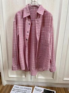 Women's Blouses 2023 Women Fashion Long Sleeve Sexy Retro Eraser Pink Yarn Plaid Silhouette Shirt Top 0826