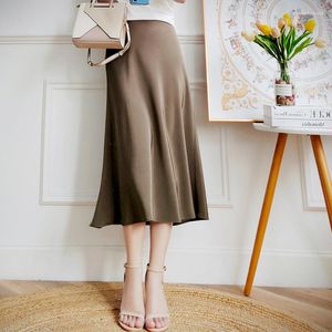 Skirts Premium Heavyweight Silk Halfskirt High Waist A-Line Wave Over Knee Mid Length