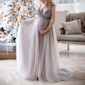 Vestido de pografia feminina grávida de es feminino sexy e elegante feminino feminino feminino de lantejoulas de lantejoulas de bola de cocktail gestante feminino