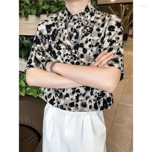 Men's Polos Men's Men's Vintage Leopard Print Shirt de grandes dimensões Casual Wear Folhttting com bolsos e lapelas de estilo coreano 2023