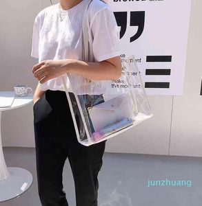 Bag transparente de verão feminino popular novo moda coreana casual feriado selvagem de grande capacidade ombro de moda 22 y220304