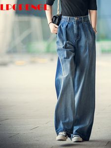 Women's Jeans Women's wide leg jeans y2k street clothing high waisted retro men's casual simple blue button straight denim pants 230404