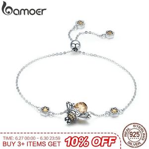 Bamoer Book Matter 100 % 925 Stirling Silber Dancing Bee Chain Links Female Sex Crystal Big Stone Armband Y19062901286t