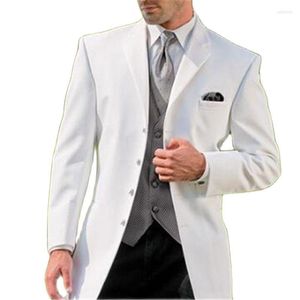 Abiti da uomo 3 pezzi Giacca con risvolto classico Pantaloni neri Gilet grigio Pantaloni blazer bianco su misura Uomo Sposo Abbigliamento da festa di nozze