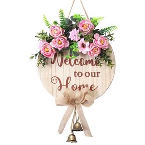 Dekoracyjne kwiaty wieńce witaj drewniany znak listy wieńca przednie drzwi do drzwi wewnętrznych flores sztuczne