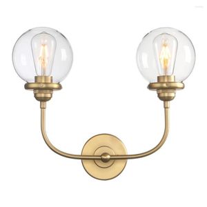 Wall Lamp Permo Sconce 2- Light Vanity With 5.9" Round Globe Clear Glass Shade For Bedroom Living Room Bathroom Hallway