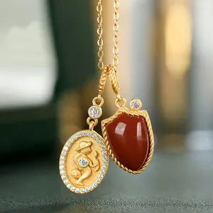 Pendants Natural Kan Jade S Silver Inlaid Crystal Pendant Necklace Knight And Shield French Retro Women's Brand Jewelry