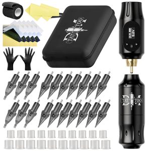 Kit macchina per tatuaggi wireless Penna rotativa per tatuaggi Mini tatuaggio professionale per principianti con set di aghi per cartuccia Kit per trucco