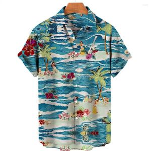 Camisas casuais masculinas 2023 Hawaiian Men's Seaside Facation Fashion Fashion Fashion Roupas de grandes dimensões Tops vintage 5xl