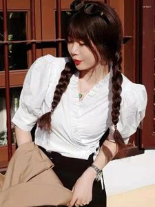 Women's Blouses 2023 Spring And Summer Ruffled Lantern Sleeve Wrap Chest Short-sleeved Shirt Women