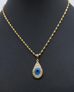 Evil Blue Eye Pendant with Wave Chain 18K Yellow Gold Filled Teardrop Pendant Necklace Gift5712128