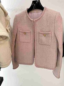 Kvinnorjackor Designer Luxury C Classic Round Neck Shoulder Pad Woven Tweed Coat Triumphal Arch Ny Pink Foft Knicked Cardigan YTBR