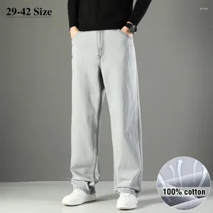 Men's Jeans Cotton Baggy Casual Straight Classic Trousers High Quality Gray Wide Leg Denim Pants Brand Clothing 29-42
