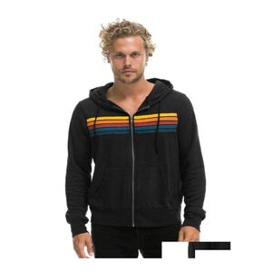 Herrtröjor tröjor herrar män039s regnbåge rand långärmad tröja dragkedja blixt pocket rock vår hösten casual mode jacke dh39q