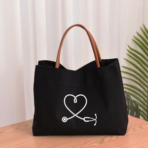 Shopping Bags Heart Stethoscope Canvas Tote Bag Gift For Nursing Printed Work Women Lady Fashion Beach