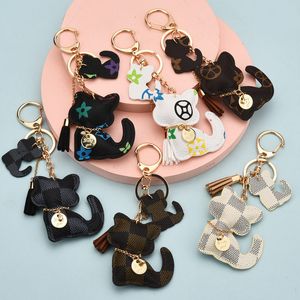 Luxury Plaid Cat Keychain Classic Exquisite Designer Leather Car Keyring Zinc Alloy Unisex Lanyard Gift Jewelry Accessories High Quality