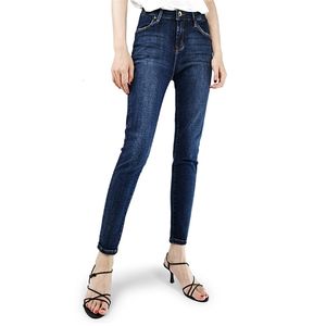 Kvinnors jeans sommar mörkblå hög midja elastisk ultratunna kvinnors jeans 230404