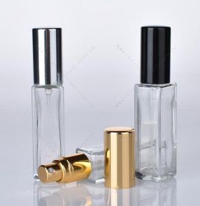 Atomizzatore di profumo lungo e sottile di qualità Forma quadrata Bottiglie spray riutilizzabili vuote in vetro trasparente Spruzzatori da viaggio 10ML 1/3Oz
