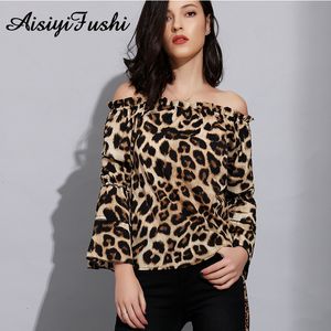 Kobiety Bluzki Koszule Seksowne kobiety na ramieniu Lampart Klasyczny szyfon z długimi rękawami Topy streetwear Blusas de Mujer 230404