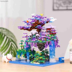 Cozinhas Jogar Comida Arquitetura Chinesa Peach Blossom Pond Fairy Pavilion Building Block Set Adulto Bonsai Tree House Colorido Lanterna Presente ToyL231104