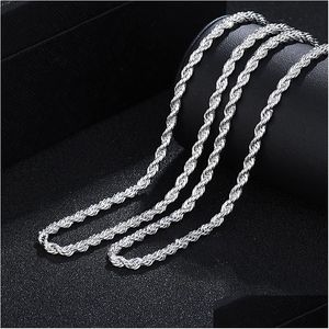 Catene Catene 925 Sterling Sier 16/18/20/22/24 pollici 4 mm corda intrecciata collana a catena per donna uomo moda matrimonio gioielli fascino goccia D Dhcll