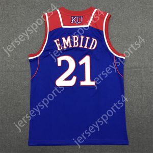 Envio dos EUA Mens Joel Embiid 21 Kansas Jayhawks College Basketball Jersey Costurado nome número S M XL