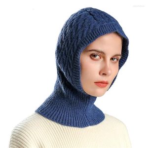 Berets 2023 Pullover Kappe Dame Frauen Warm Ring Schal Winter Gestrickte Balaclava Hut Woolen Garn Beanie Outdoor Snood Kragen Schalldämpfer