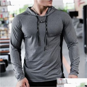 Men'S T-Shirts Mens T-Shirts Fitness Tracksuit Running Sport Hoodie Gym Joggers Hooded Outdoor Workout Shirts Tops Clothing Muscle Tra Dhqdw