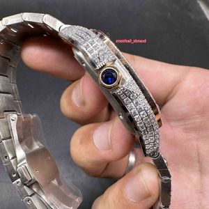 DSP0 Orologio da uomo con diamanti ghiacciati Cassa in oro rosa bicolore Arcobaleno Numeri romani Scala Baguette Ston Lunetta Nuova tendenza Orologio hip-hop Orologio con movimento automatico