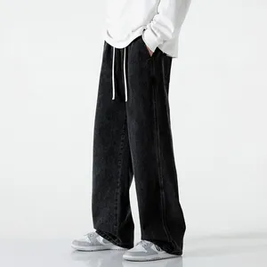 Calças masculinas 2023 tendência versátil moda homens tubo reto solto bolso denim hip hop casual perna larga calças calças streetwear