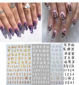 Neue englische Buchstaben-Nagelaufkleber, 4 Stück, ultradünn, gummiert, Schwarz und Weiß, Gold und Silber, Nagelkunstzubehör, Nagelaufkleber D27304166800