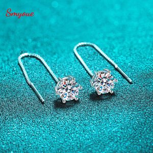 Ушная манжета SMYOUE 12CT Серьга с белым золотом для женщин Tassel Classic D Color Drop Serving Lab Diamond S925 Sterling Silver 230403