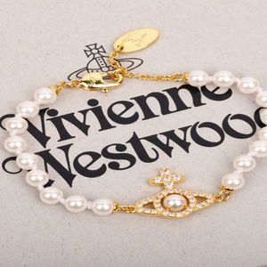 Designer Vivienen Westwoods smycken Armband Hollow Saturn Pearl Armband Womens French Classic Planet Cross Pearl Armband High 22363