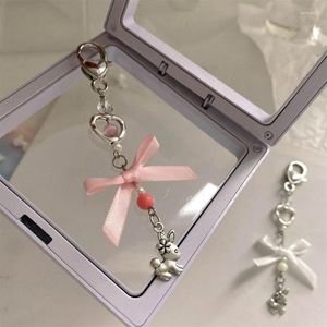 Nyckelringar Ribbon Phone Charm Keychain Elegant Bowknot Heart Pendant Keyring Romantics Gift for Women Girl Teen