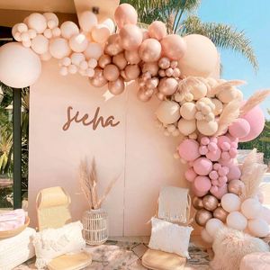 Other Event Party Supplies 104pcs Morandi Pink Balloons Arch Garland Kit Chrome Rose Gold white Apricot Ballon For Baby Shower Wedding Birthday Decor 230404