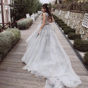 Ärmar låg satin prom klänning för fest elegant a-line rygglös sveptåg vestido de novia
